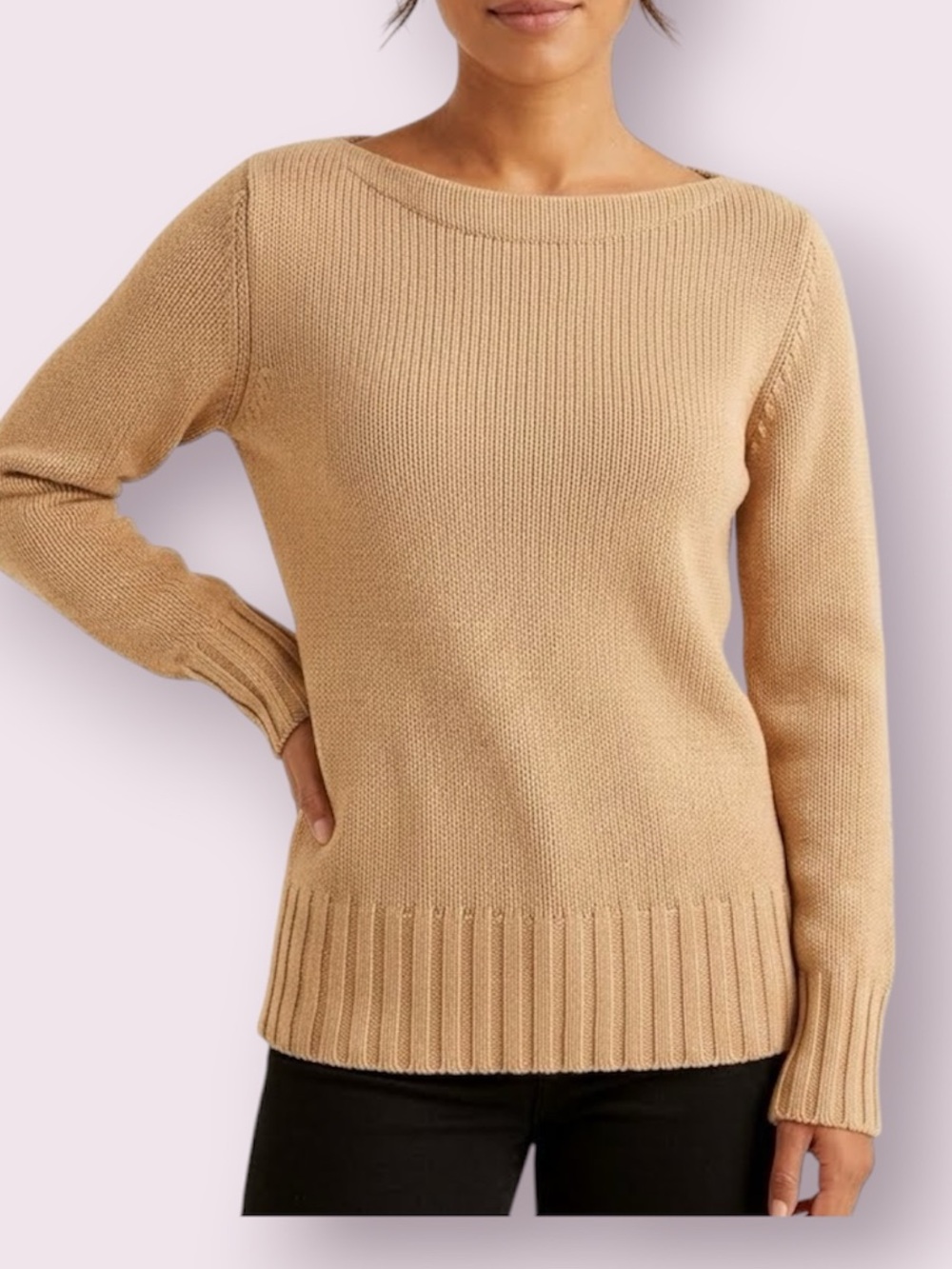 J. Crew 100% Cotton Boat Neck Sweater Tan Size Medium